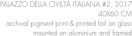 PALAZZO DELLA CIVILTÀ ITALIANA #2, 2017 40X60 CMarchival pigment print & printed foil on glass
mounted on aluminium and framed